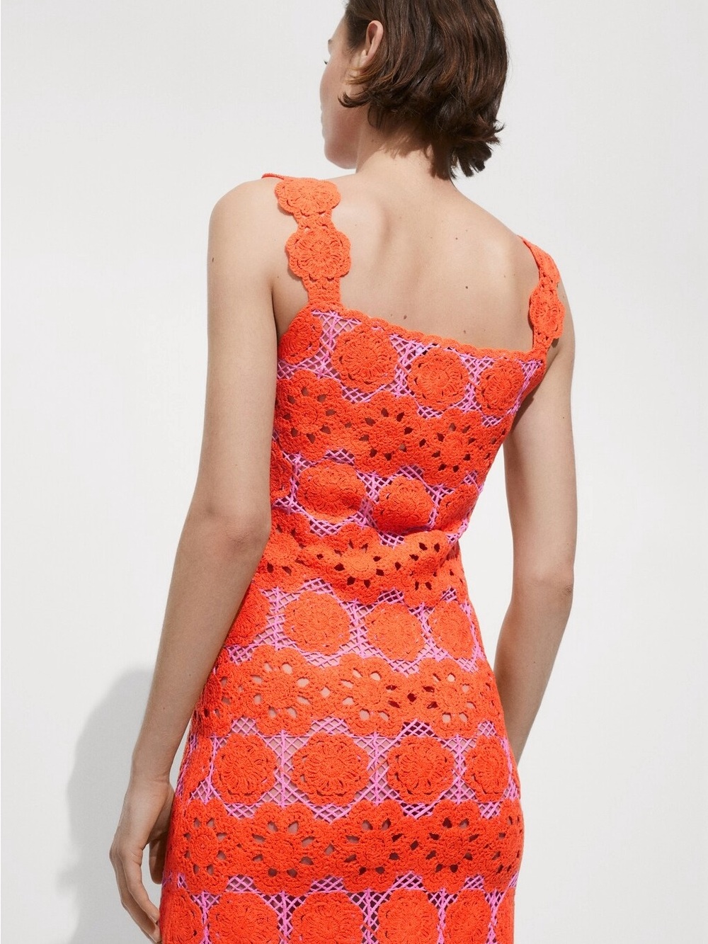 NWT MANGO Orange & Pink Crochet Tank Mini Dress